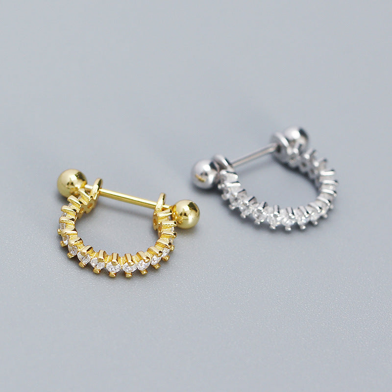 Classic Shining CZ Irregular Rivet 925 Sterling Silver Hoop Earring (Single)