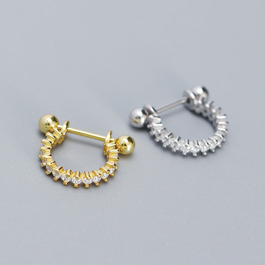 Classic Shining CZ Irregular Rivet 925 Sterling Silver Hoop Earring (Single)
