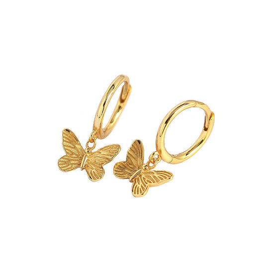 Mindful Butterfly Flying CZ 925 Sterling Silver Hoop Earrings