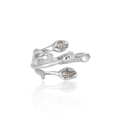 Beautiful CZ Tulip Flowers Bouquet 925 Sterling Silver Adjustable Ring