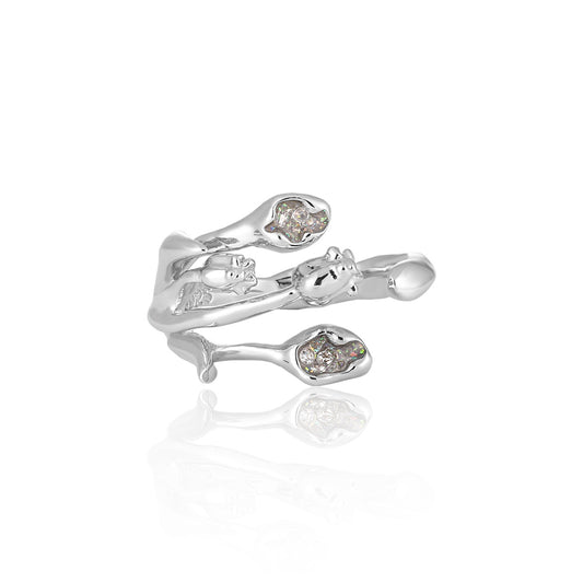 Beautiful CZ Tulip Flowers Bouquet 925 Sterling Silver Adjustable Ring