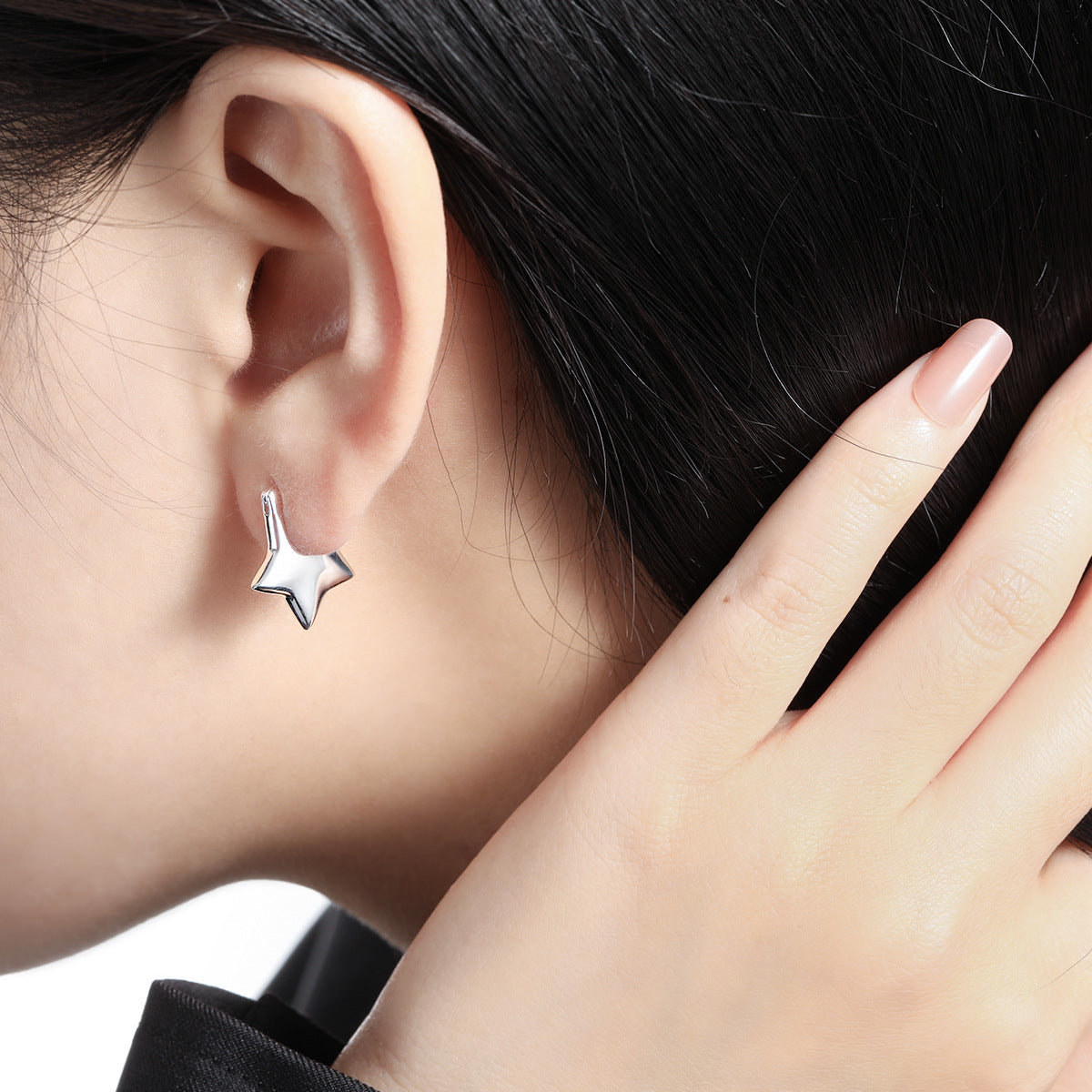 Girl Cute Mini Star 925 Sterling Silver Hoop Earrings