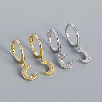Mindful CZ Crescent Moon 925 Sterling Silver Hoop Earrings