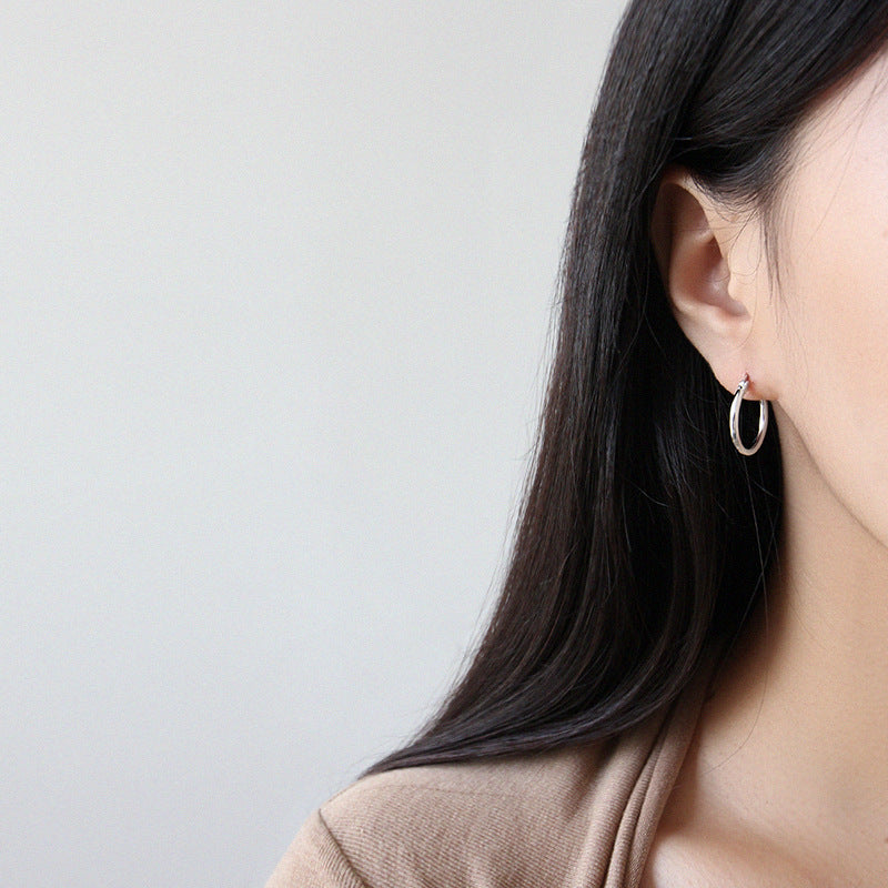 Minimal geometric hollow circular rings S925 pure silver earrings
