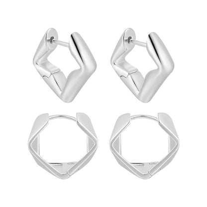 Minimalism Irregular Geometry Square 925 Sterling Silver Hoop Earrings