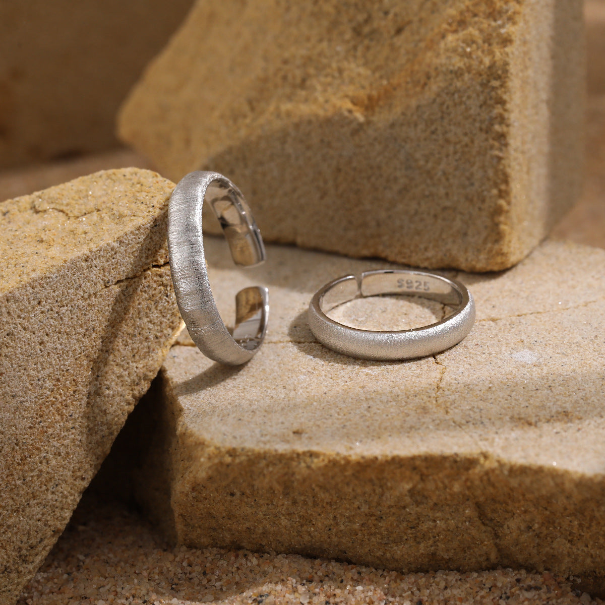 Minimalism Frosted 925 Sterling Silver Adjustable Couple Ring