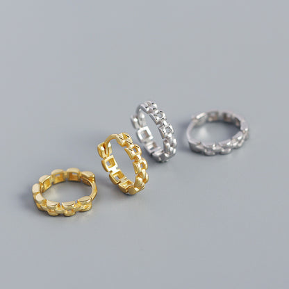 Modern Watchband 925 Sterling Silver Huggie Hoop Earrings