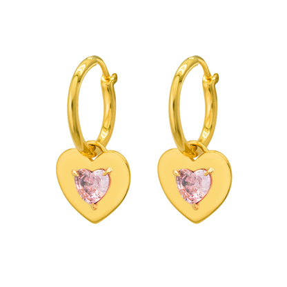 Mindful Two Sides wearing styles Pink CZ Heart Love 925 Sterling Silver Hoop Earrings
