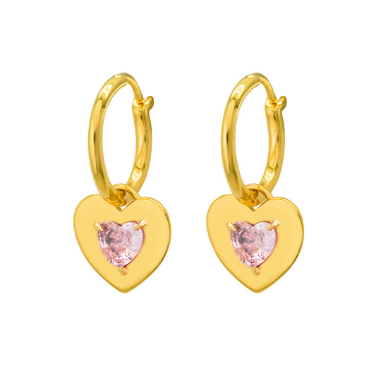 Mindful Two Sides wearing styles Pink CZ Heart Love 925 Sterling Silver Hoop Earrings