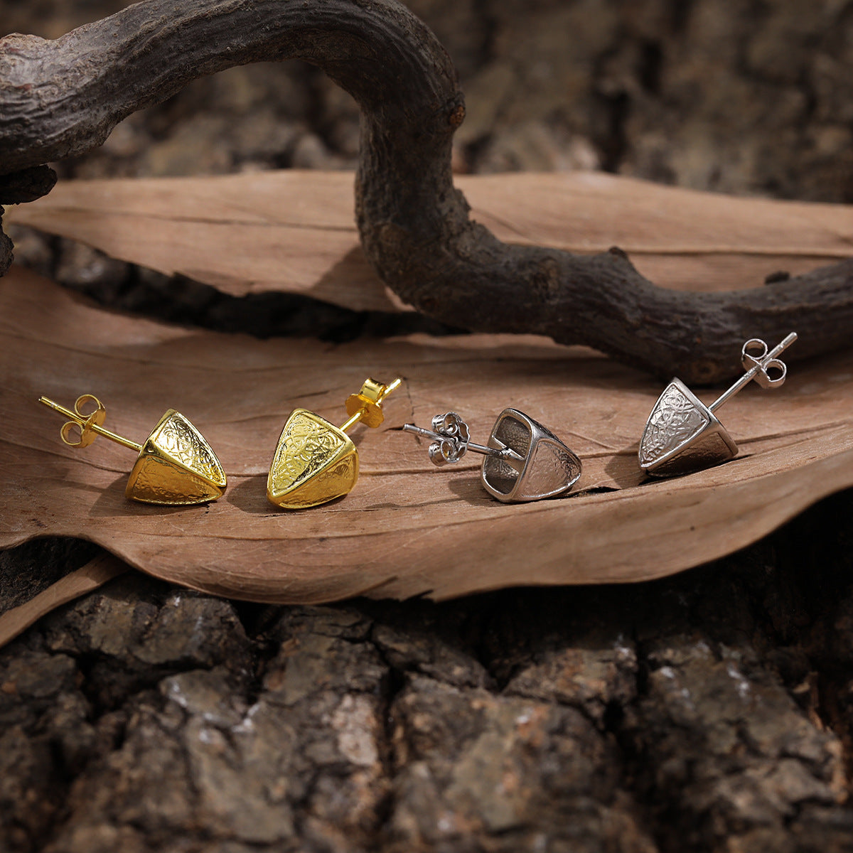 Mindful Irregular Triangular Pyramid 925 Sterling Silver Stud Earrings