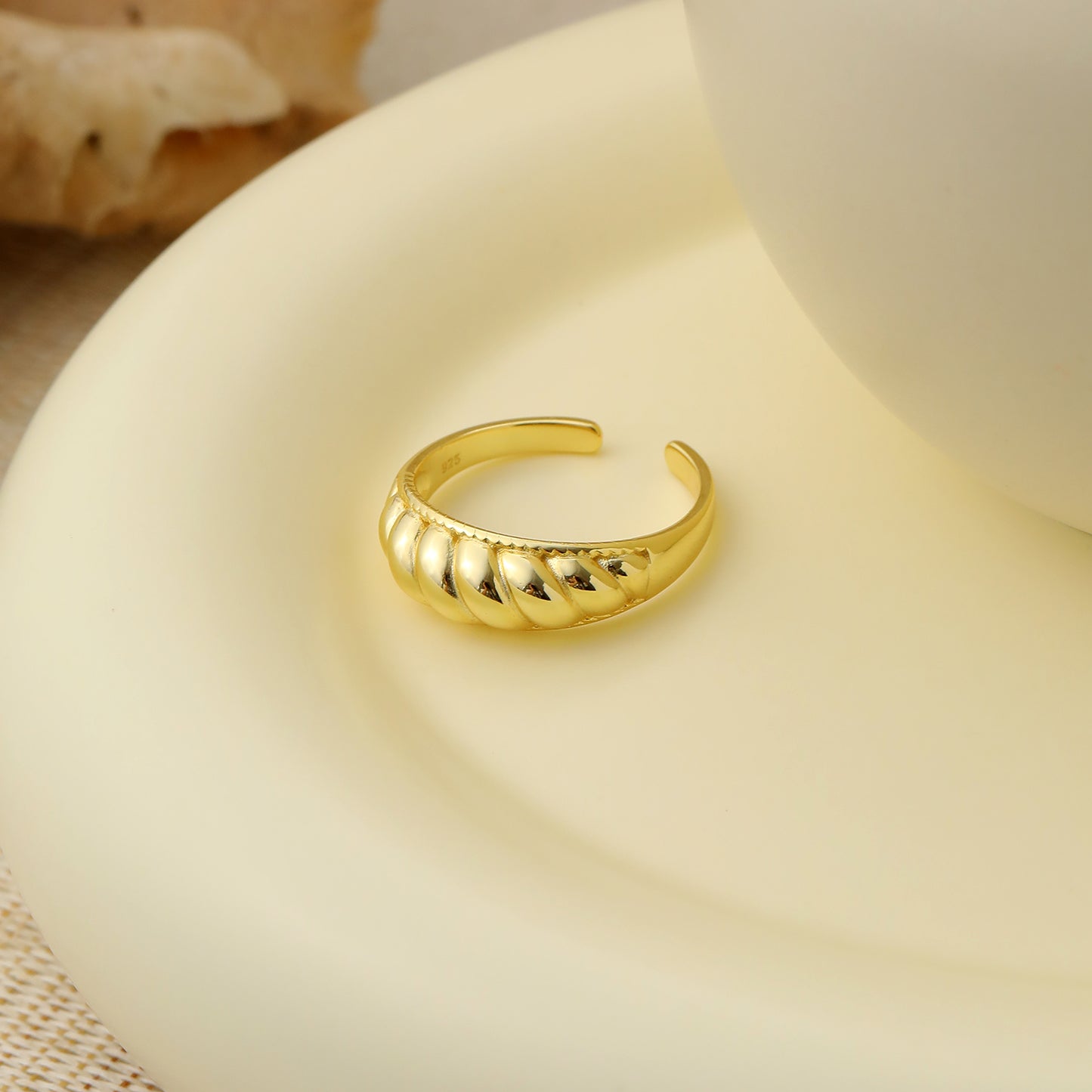 Modern Twisted Croissant Twisted 925 Sterling Silver Adjustable Ring