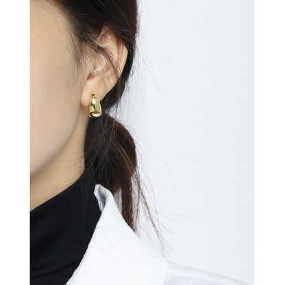 minimalist and versatile geometric oval smooth texture S925 pure silver ear nail female