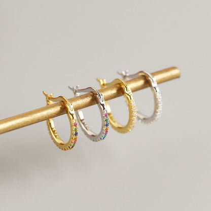 Colorful CZ Round Circle 925 Sterling Silver Hoop Earrings
