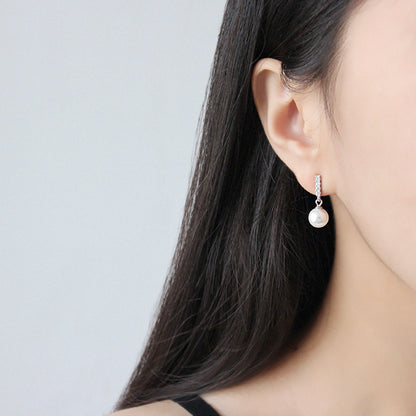 S925 pure silver simple micro inlaid diamond vertical diamond pearl women's earrings earrings student silver jewelry