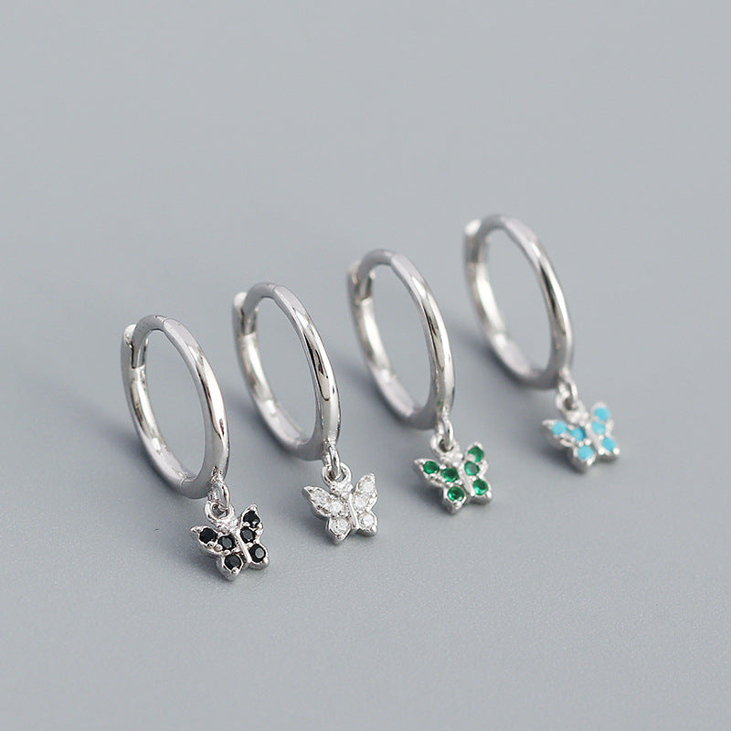 Mindful Mini CZ Flying Butterfly 925 Sterling Silver Hoop Earrings