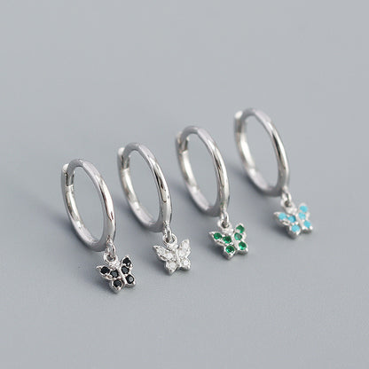 Mindful Mini CZ Flying Butterfly 925 Sterling Silver Hoop Earrings