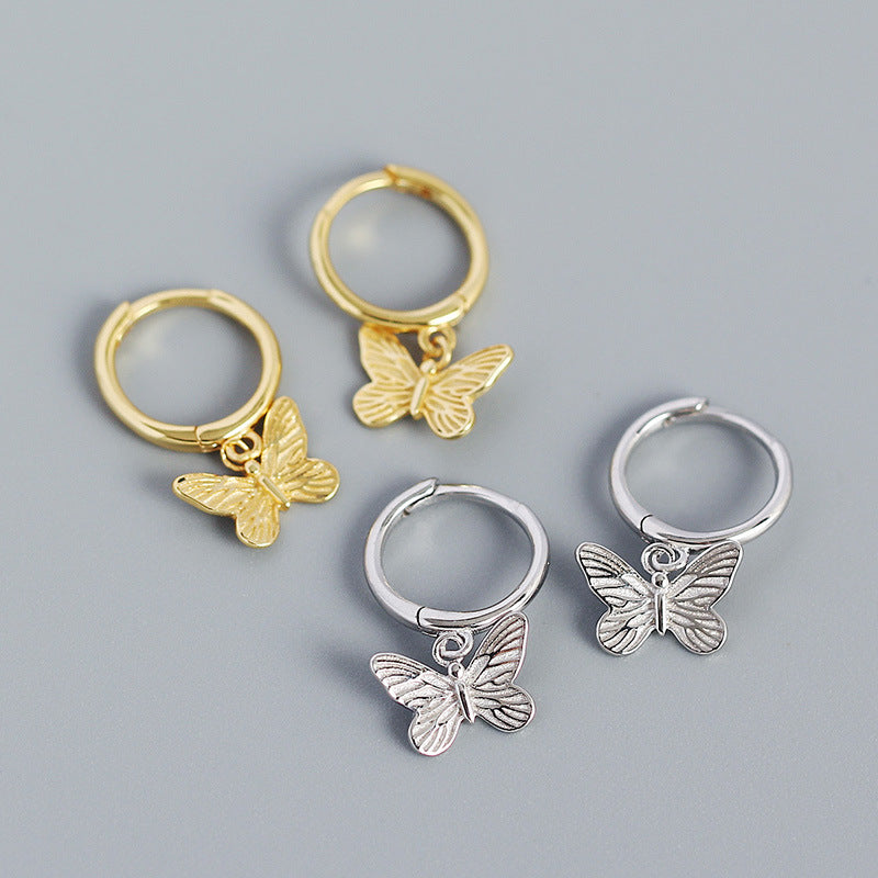 Mindful Butterfly Flying CZ 925 Sterling Silver Hoop Earrings