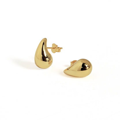Women Hollow Simple Classic Minimalist  Cute Mini Water Drop 18k Gold Plated S999 Sterling Silver Electroforming Stud Earrings