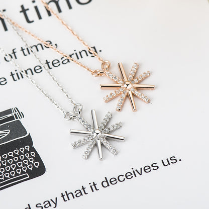 Mindful Sun Flower White/Rose Micro Setting 925 Sterling Silver Lucky Necklace