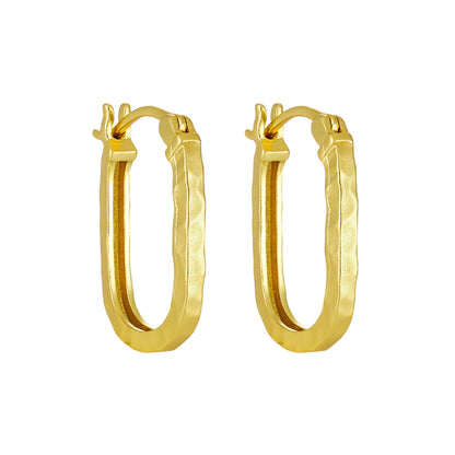 Classic Irregular Carved U Shape 925 Sterling Silver Hoop Earrings