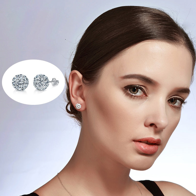 Minimal CZ Pave Ball Women 925 Sterling Sliver Studs Earrings