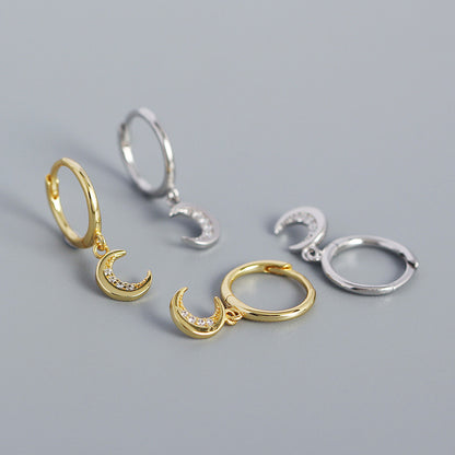 Mindful CZ Crescent Moon 925 Sterling Silver Hoop Earrings