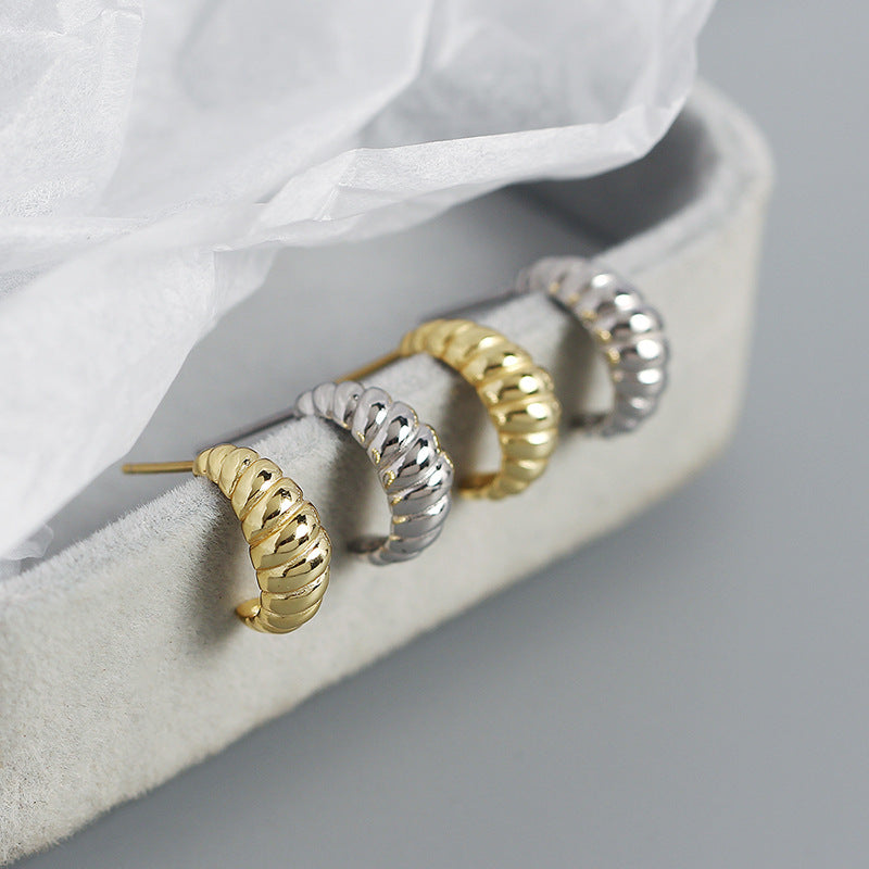 Modern Twisted OX Horn 925 Sterling Silver Stud Earrings