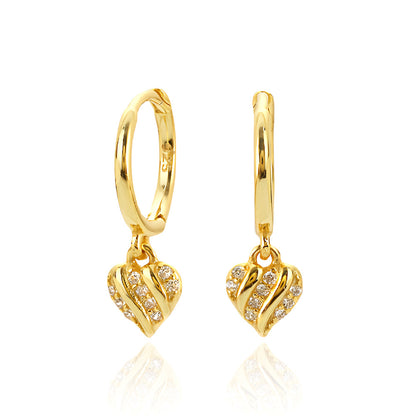 Mindful Lady Micro Setting CZ Heart 925 Sterling Silver Leverback Dangling Earrings