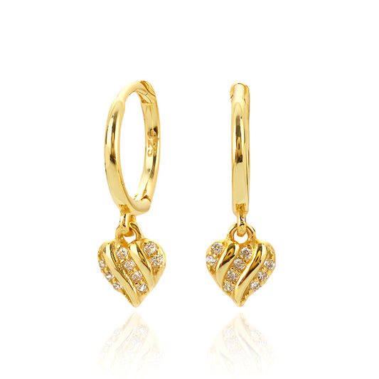 Mindful Lady Micro Setting CZ Heart 925 Sterling Silver Leverback Dangling Earrings