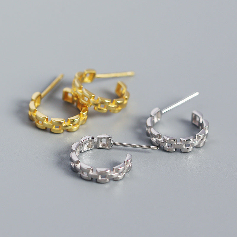 Modern Watchband C Shape 925 Sterling Silver Stud Earrings