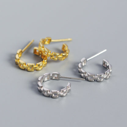 Modern Watchband C Shape 925 Sterling Silver Stud Earrings