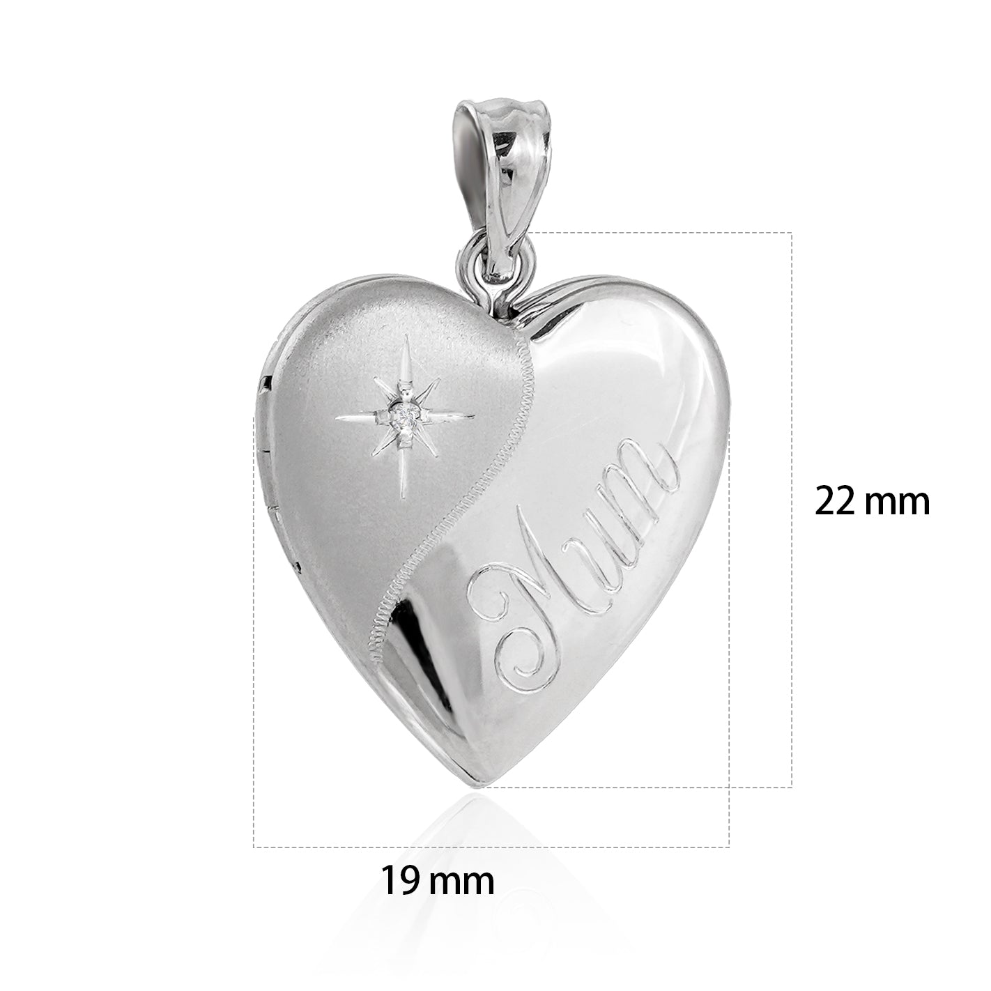 Motner's Day CZ Star Heart 925 Sterling Silver Locket Necklace Pendant