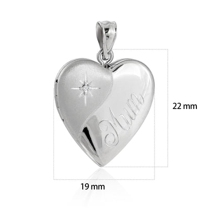 Motner's Day CZ Star Heart 925 Sterling Silver Locket Necklace Pendant