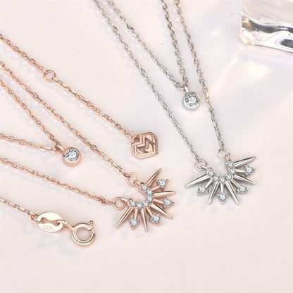Modern Double Layer CZ Sun 925 Sterling Silver Necklace