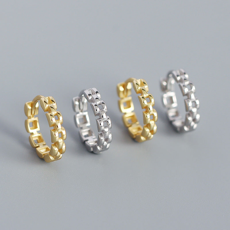 Modern Watchband 925 Sterling Silver Huggie Hoop Earrings