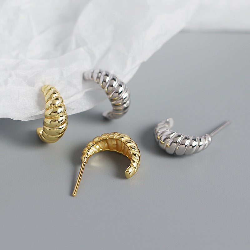 Modern Twisted OX Horn 925 Sterling Silver Stud Earrings