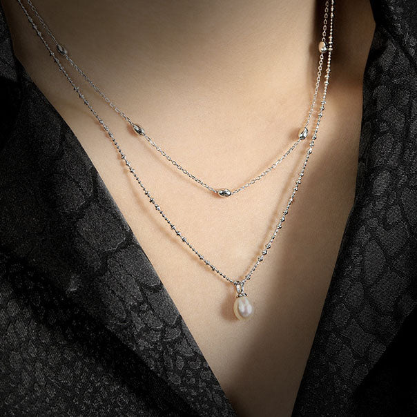 Minimal Geometry Oval Beads 925 Sterling Silver Necklace
