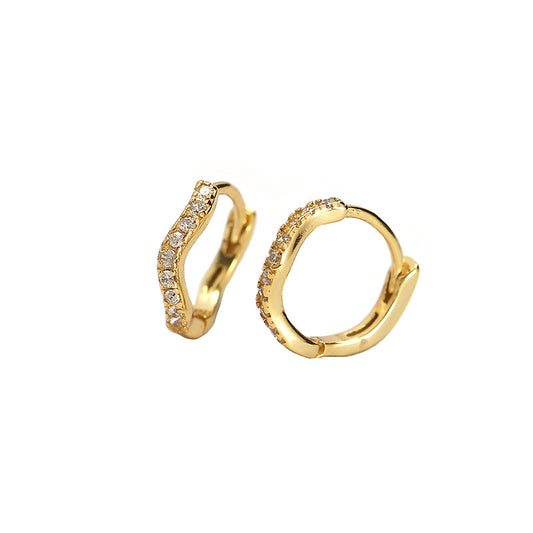 Simple Mini CZ Irregular Wave 925 Sterling Silver Stacker Hoop Earrings