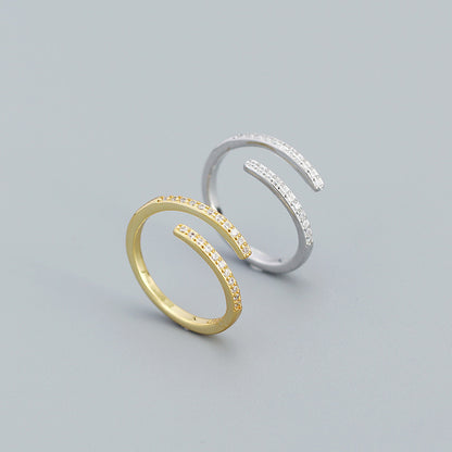 Simple Duo Stagger CZ 925 Sterling Silver Adjustable Ring