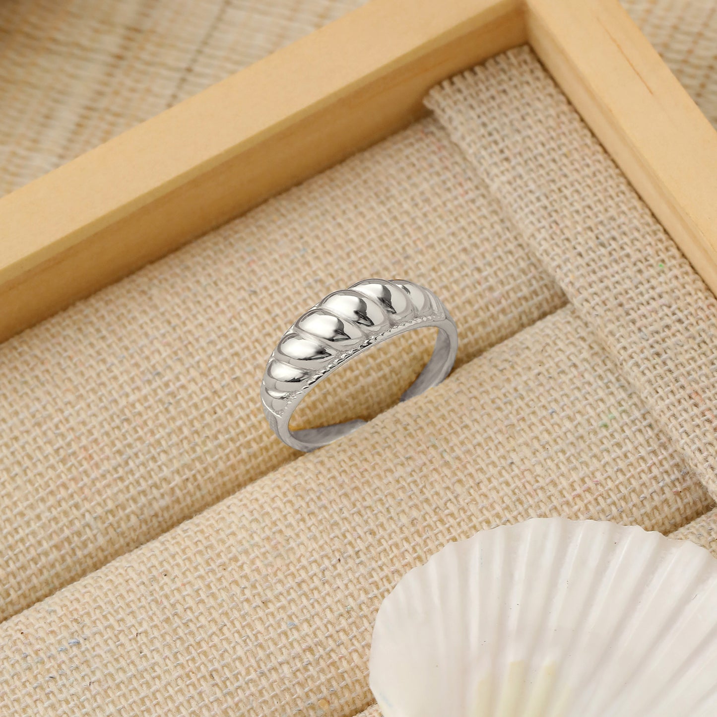 Modern Twisted Croissant Twisted 925 Sterling Silver Adjustable Ring