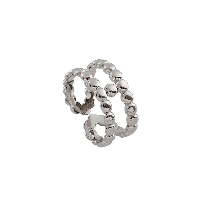 Modern Beads Double Layer H 925 Sterling Silver Adjustable Ring