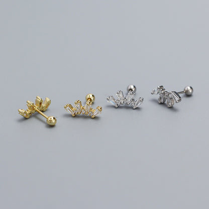 Office Geometry Sectors CZ 925 Sterling Silver Screw Stud Earrings