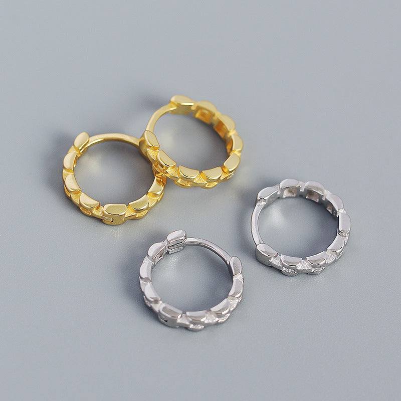 Modern Watchband 925 Sterling Silver Huggie Hoop Earrings