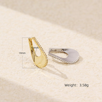 Women Elegant CZ U Shape 925 Sterling Silver Hoop Earrings