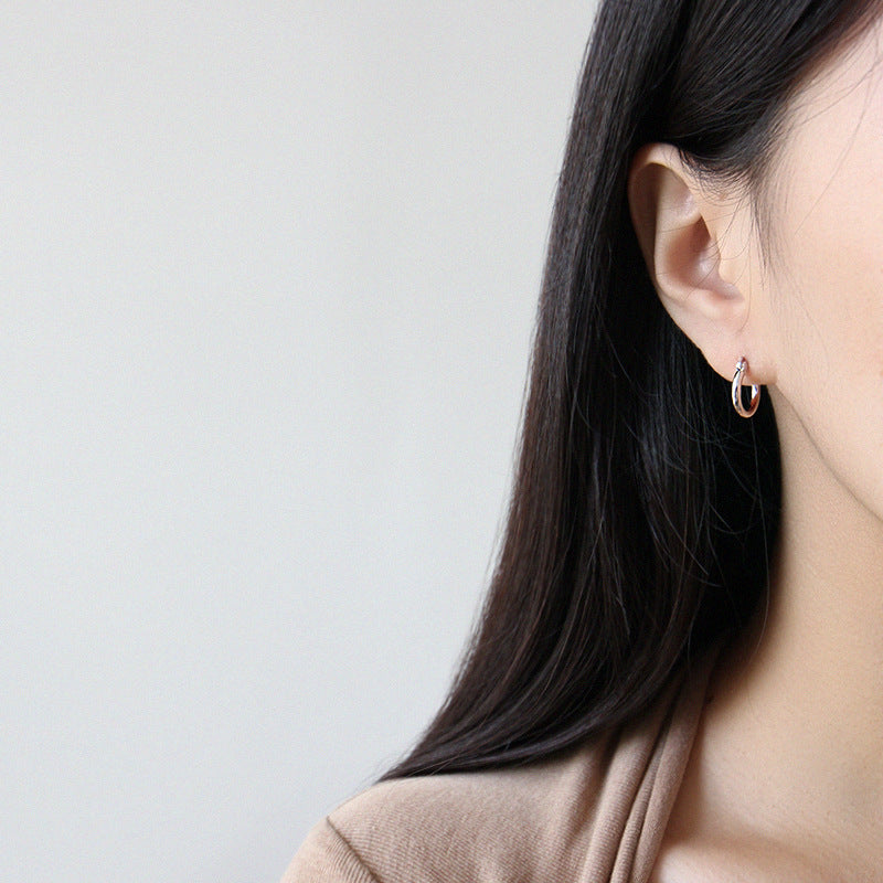 Minimal geometric hollow circular rings S925 pure silver earrings