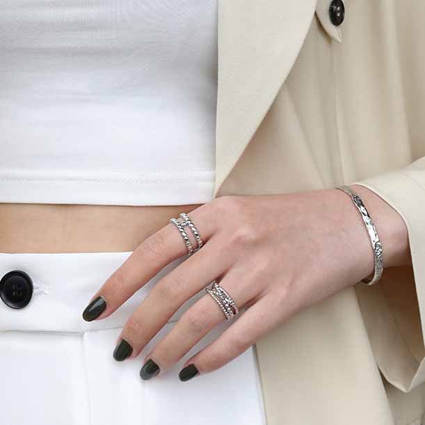 Modern Beads Double Layer H 925 Sterling Silver Adjustable Ring