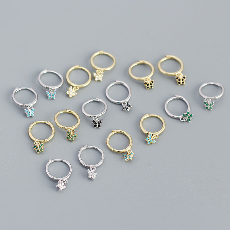 Mindful Mini CZ Flying Butterfly 925 Sterling Silver Hoop Earrings