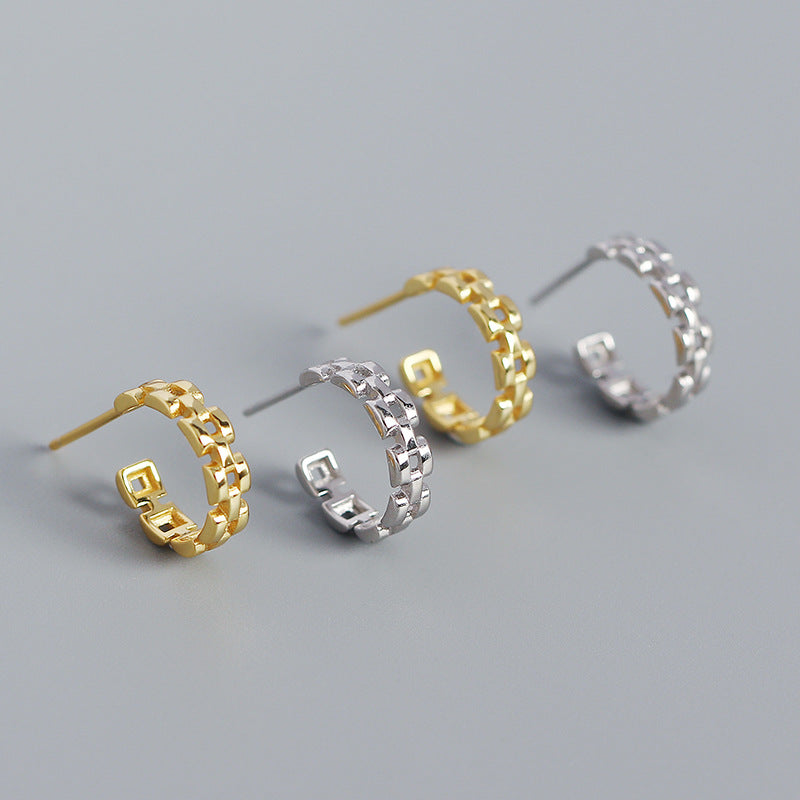 Modern Watchband C Shape 925 Sterling Silver Stud Earrings