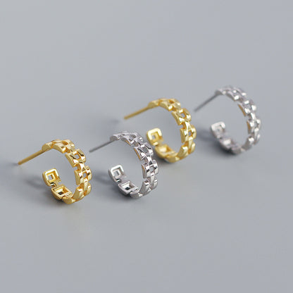 Modern Watchband C Shape 925 Sterling Silver Stud Earrings
