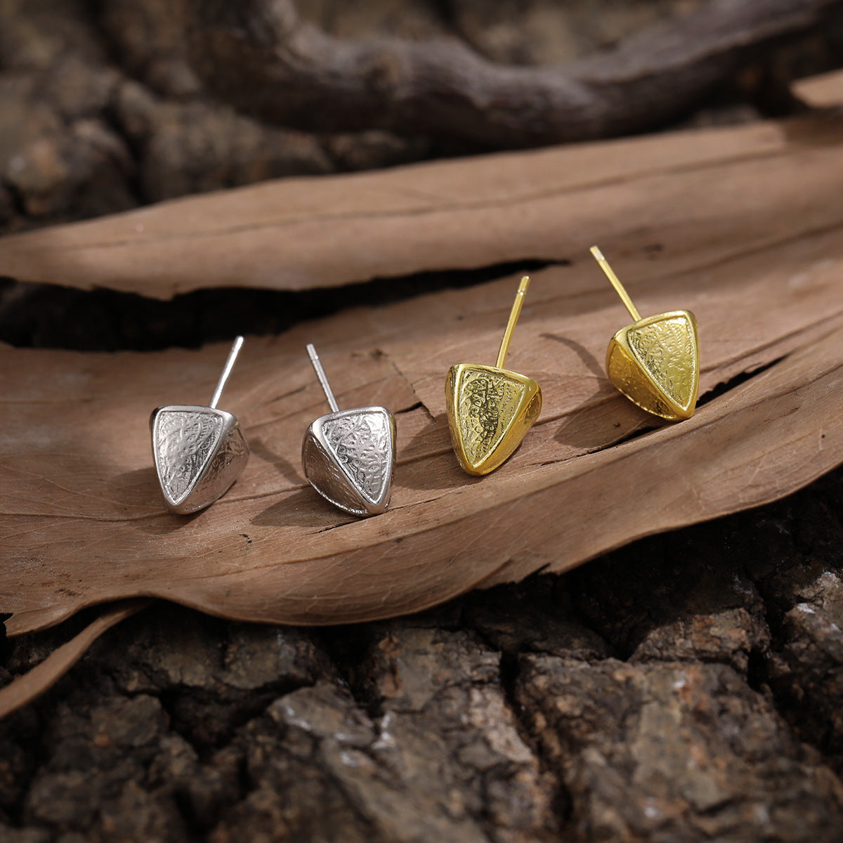 Mindful Irregular Triangular Pyramid 925 Sterling Silver Stud Earrings